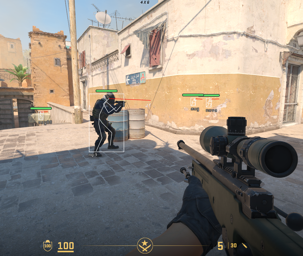 Пример работы чита cs go - подсветка уровня HP Пример работы ВХ кс 2 - подсветка уровня HP